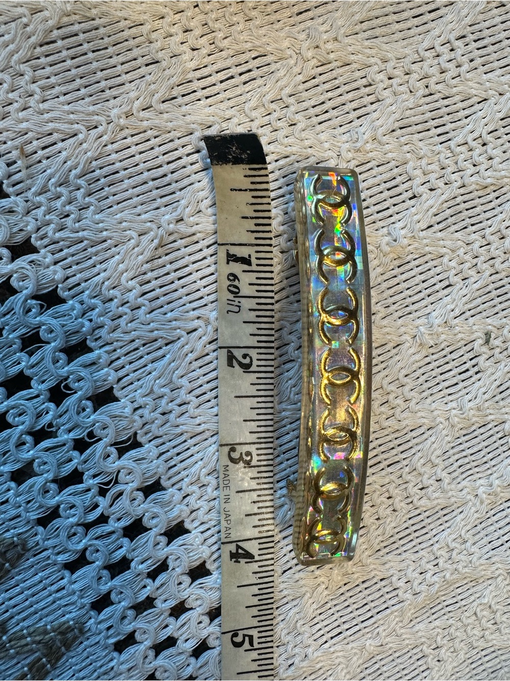 CHANEL Holographic Gold Link-Pattern Hair Barrette. Vintage 1997